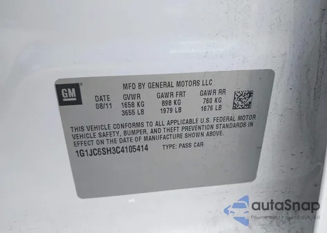 2012 Chevrolet Sonic 2Lt из США, поврежденный, VIN 1G1JC6SH3C4105414